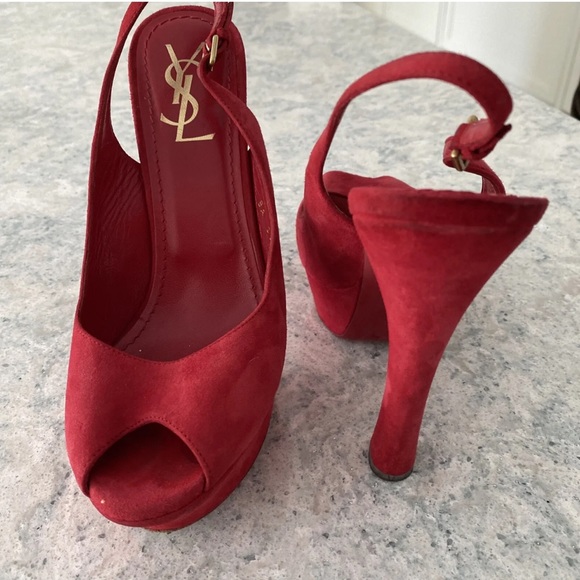 Women’s red suede platform YSL shoes size 7.5/38 - Picture 2 of 7